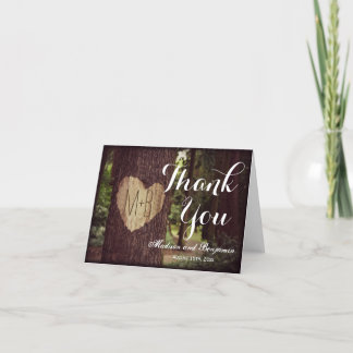 Tarjeta De Agradecimiento La boda rústica tallada del árbol del corazón le