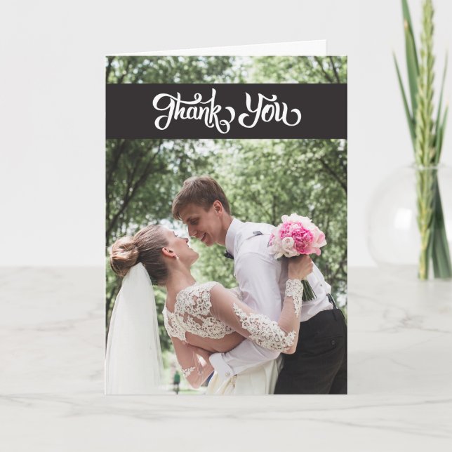 Tarjeta De Agradecimiento La boda simple de la escritura le agradece dobló (Anverso)