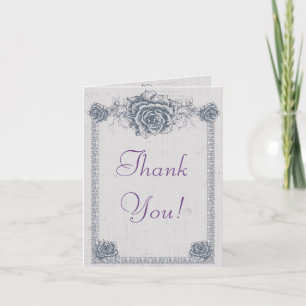 Tarjeta De Agradecimiento La boda subió vintage azul de la frontera le