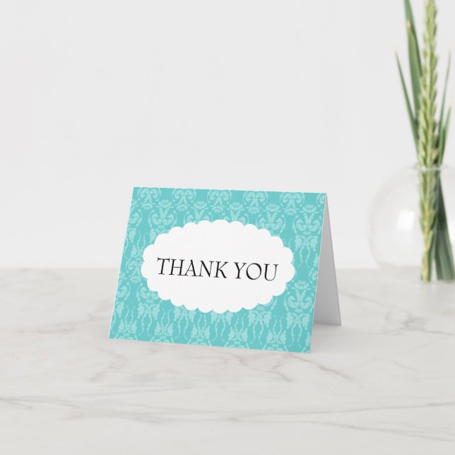Tarjeta De Agradecimiento La boda verde azulada del damasco de Tiffany le (Anverso)