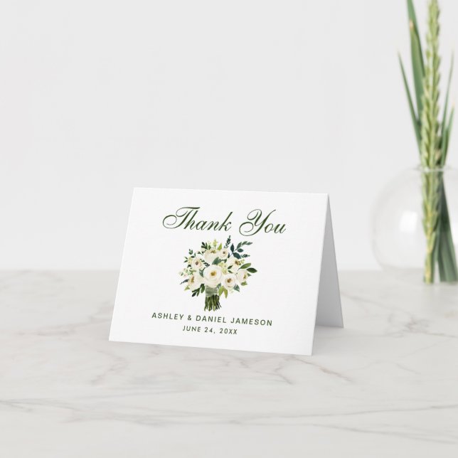 Tarjeta De Agradecimiento La boda verde floral de la acuarela le agradece (Anverso)