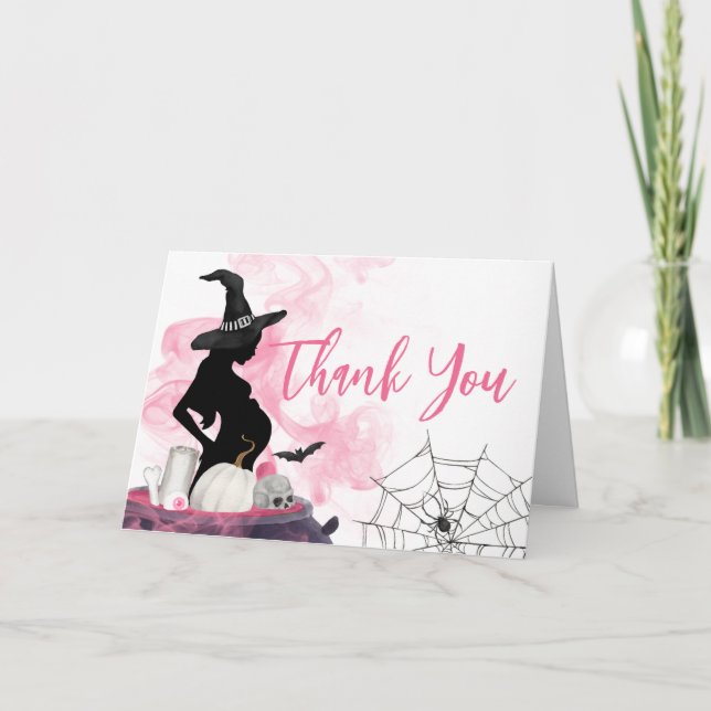 Tarjeta De Agradecimiento La bruja rosa a un bebé se está preparando Baby Sh (Anverso)