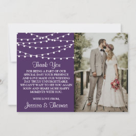 Tarjeta De Agradecimiento La Cadena Se Ilumina En La Colección Boda Púrpura