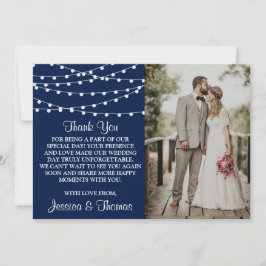 Tarjeta De Agradecimiento La Cadena Se Ilumina Sobre La Colección Boda Azul 