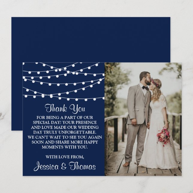 Tarjeta De Agradecimiento La Cadena Se Ilumina Sobre La Colección Boda Azul  (Anverso / Reverso)