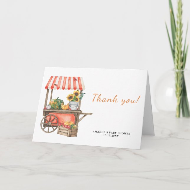 Tarjeta De Agradecimiento La calabaza está en camino Baby Shower Gracias (Anverso)