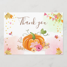 Tarjeta De Agradecimiento La calabaza le agradece cardar otoño floral rosado