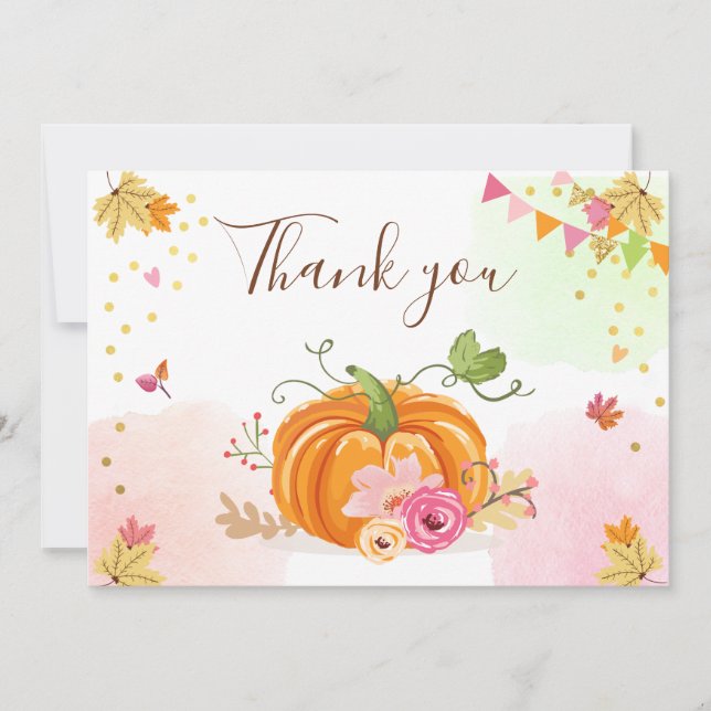 Tarjeta De Agradecimiento La calabaza le agradece cardar otoño floral rosado (Anverso)