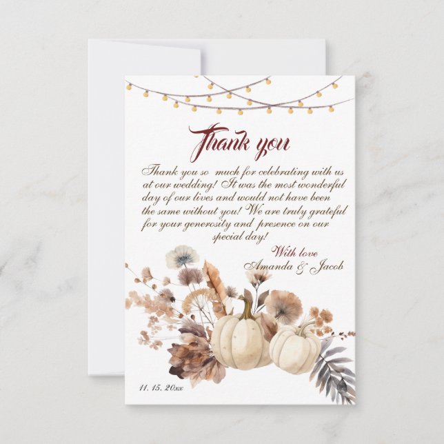 Tarjeta De Agradecimiento La calabaza pequeña está en camino al Baby Shower  (Anverso)