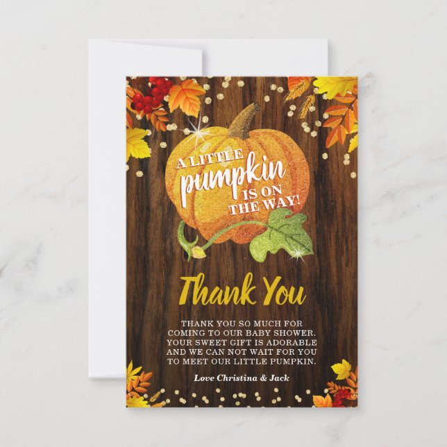 Tarjeta De Agradecimiento La Calabaza Rusa Purpurina cae en Baby Shower neut (Anverso)