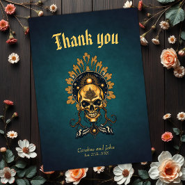 Tarjeta De Agradecimiento La Calavera Dorada y sus secretos cósmicos.