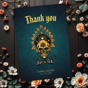 Tarjeta De Agradecimiento La Calavera Dorada y sus secretos cósmicos.
