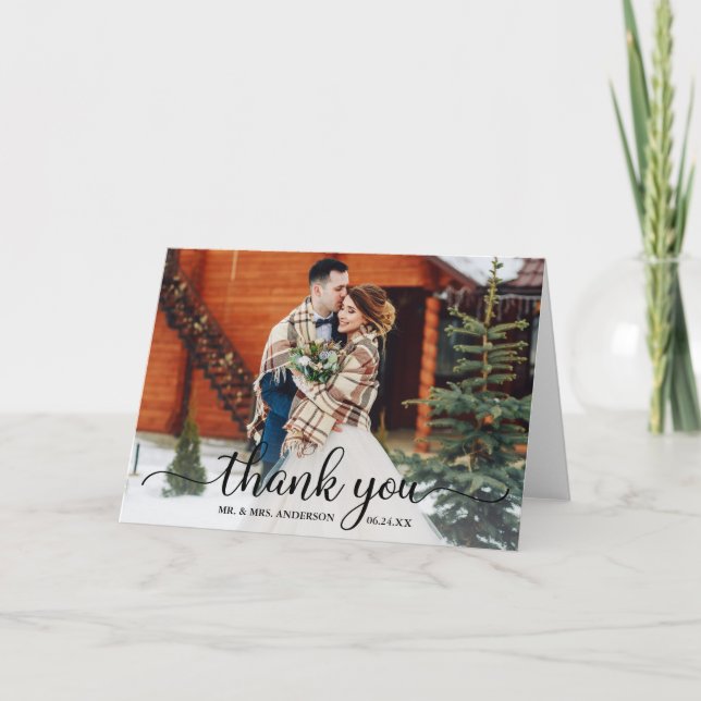 Tarjeta De Agradecimiento La caligrafía rusa moderna Boda de fotografía se r (Anverso)
