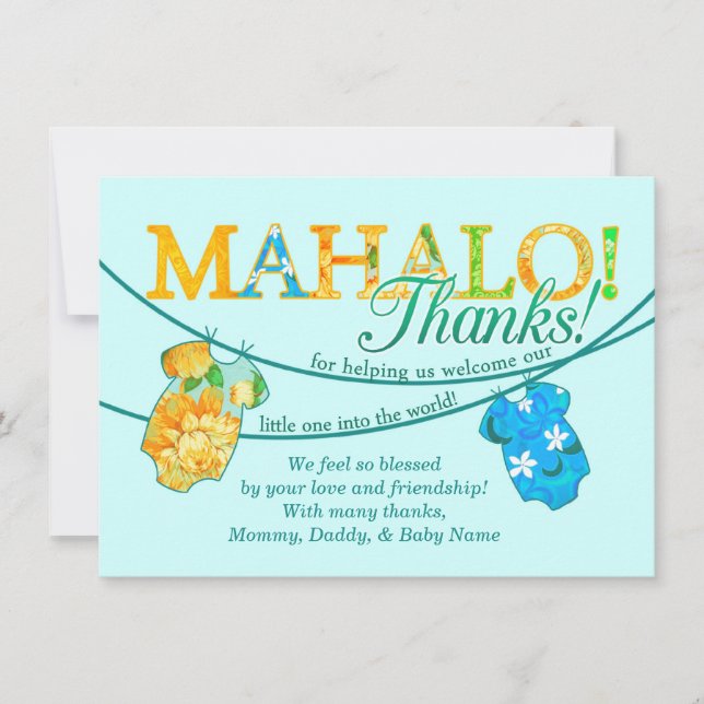 Tarjeta De Agradecimiento La camisa hawaiana Onsie Luau Mahalo le agradece (Anverso)