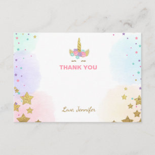 Tarjeta De Agradecimiento La cara del unicornio agradece le cardar rosa y el