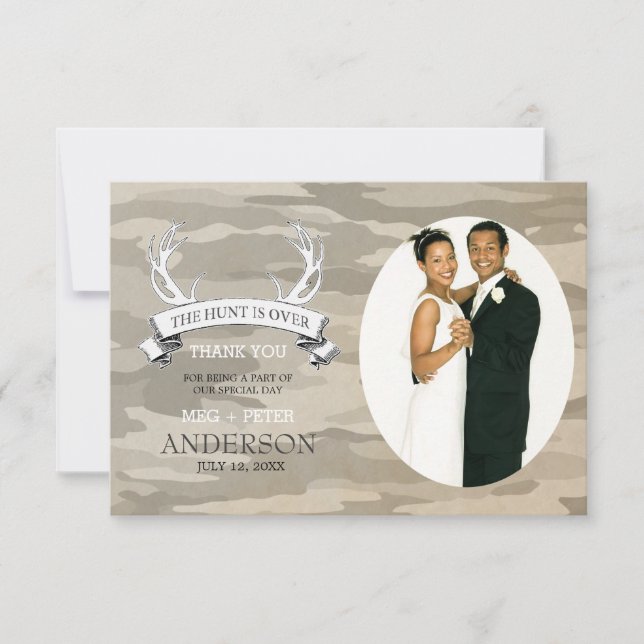 Tarjeta De Agradecimiento "La caza ha terminado" Foto de Camo Boda Gracias (Anverso)