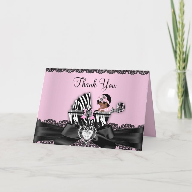 Tarjeta De Agradecimiento La cebra afroamericana Baby Shower le agradece (Anverso)