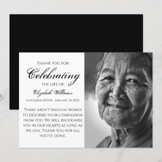 Tarjeta De Agradecimiento La celebración de la caligrafía negra del funeral