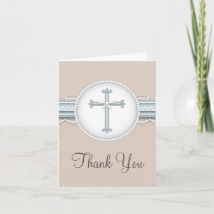 Tarjeta De Agradecimiento La celebración religiosa beige del azul el   le