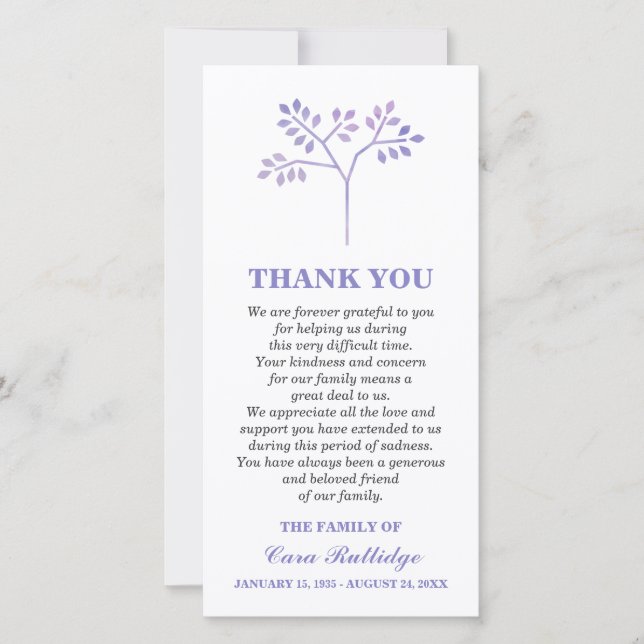 Tarjeta De Agradecimiento La ceremonia conmemorativa del árbol de la lavanda (Anverso)