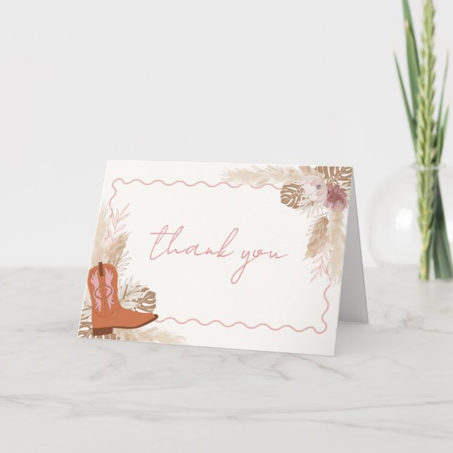 Tarjeta De Agradecimiento La chica moderna Boho Cowgirl Boots Pampas Baby Sh (Anverso)