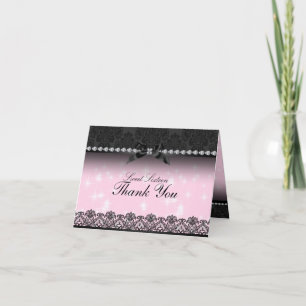 Tarjeta De Agradecimiento La chispa rosada y el cordón negro Sweet16 le