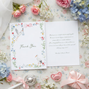 Tarjeta De Agradecimiento La Cigüeña de la Rosa y la Cinta Signature