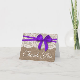 Tarjeta De Agradecimiento La Colección de Boda de Lazo Morado Rústico
