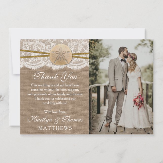 Tarjeta De Agradecimiento La Colección de Boda en la Playa del Dólar de Aren (Anverso)