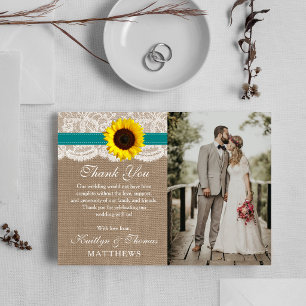 Tarjeta De Agradecimiento La Colección de Boda Girasol Rústico - Verde azula