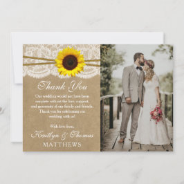 Tarjeta De Agradecimiento La Colección de Boda Kraft, Encaje y Girasol