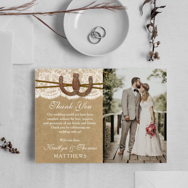 Tarjeta De Agradecimiento La Colección de Boda Kraft, Encaje y Herradura (Subido por el creador)