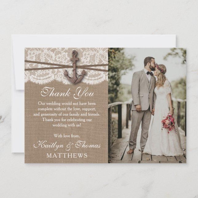 Tarjeta De Agradecimiento La colección de Bodas de ancla náutica rusa (Anverso)