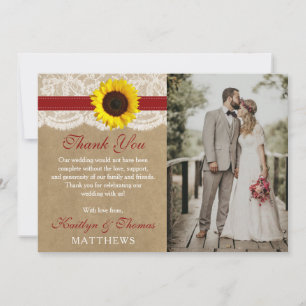 Tarjeta De Agradecimiento La colección de Bodas de girasol Kraft rústico
