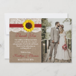 Tarjeta De Agradecimiento La colección de Bodas de girasol rústico - Rojo