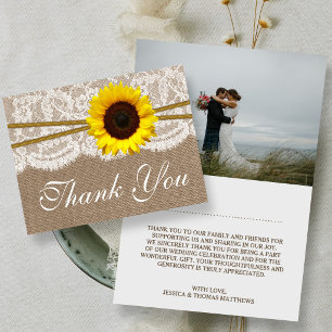Tarjeta De Agradecimiento La Colección de Bodas Girasol Rústico