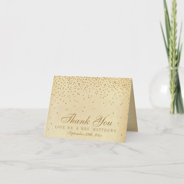 Tarjeta De Agradecimiento La colección de Bodas Glam Gold Confetti (Anverso)
