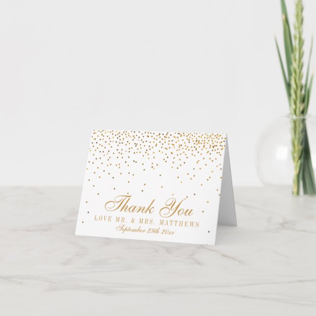 Tarjeta De Agradecimiento La colección de Bodas Glam Gold Confetti (Anverso)