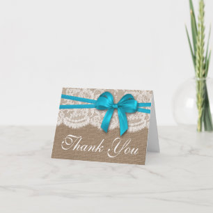 Tarjeta De Agradecimiento La Colección de Bodas Lazo Azul Rústico