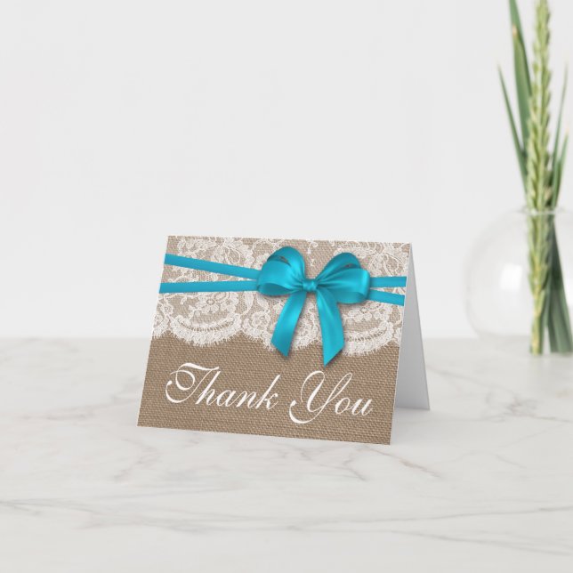 Tarjeta De Agradecimiento La Colección de Bodas Lazo Azul Rústico (Anverso)