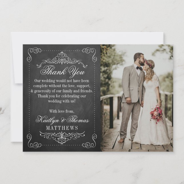Tarjeta De Agradecimiento La colección de Bodas Ornate Chalkboard (Anverso)