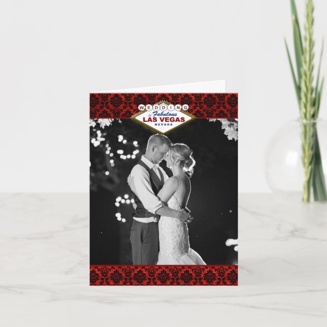 Tarjeta De Agradecimiento La colección de Bodas Purpurinas Damask Las Vegas (Anverso)