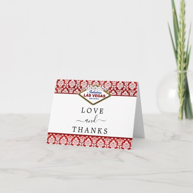 Tarjeta De Agradecimiento La colección de Bodas Purpurinas Damask Las Vegas (Anverso)