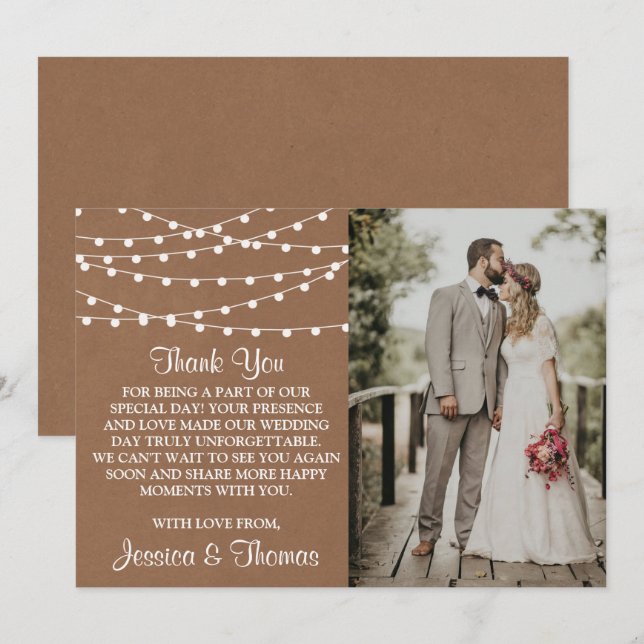 Tarjeta De Agradecimiento La colección de Bodas Rustic Kraft Lights (Anverso / Reverso)