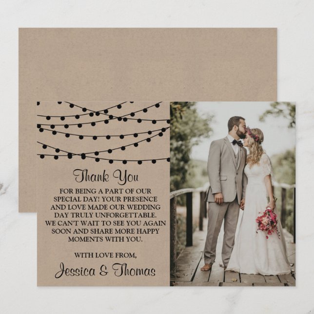 Tarjeta De Agradecimiento La colección de Bodas Rustic Kraft Lights (Anverso / Reverso)