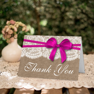 Tarjeta De Agradecimiento La colección de Bodas Rustic Pink Bow