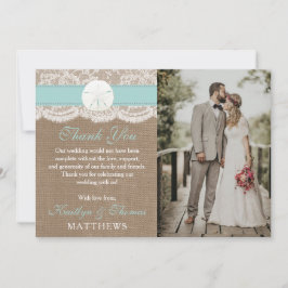 Tarjeta De Agradecimiento La colección de bodas turquesa de arena dorada