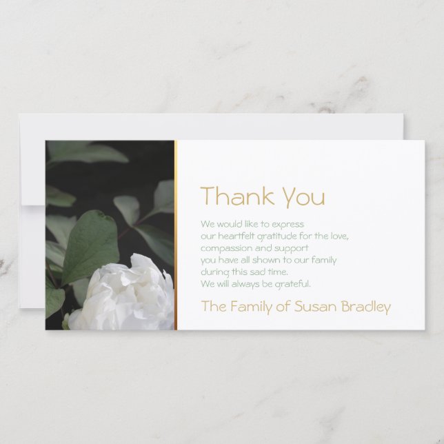 Tarjeta De Agradecimiento La condolencia blanca del monumento del Peony 2 le (Anverso)