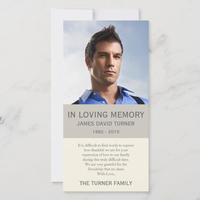 Tarjeta De Agradecimiento La condolencia conmemorativa personalizada de la (Anverso)