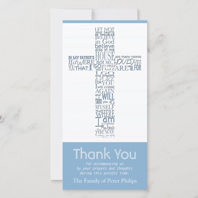 Tarjeta De Agradecimiento La condolencia cruzada cristiana del 14:02 de Juan (Anverso)
